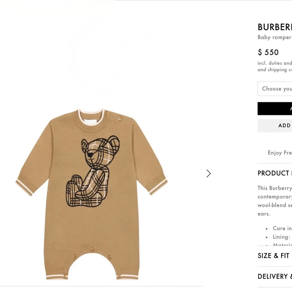Burberry Baby Thomas Bear Infant Romper